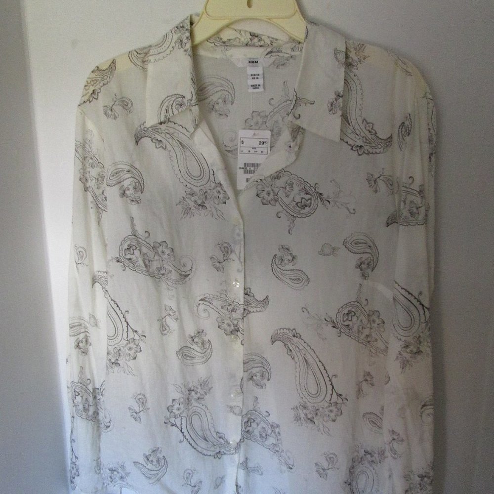 H&M Shirt Size 16 Off White Paisley Pattern NWT